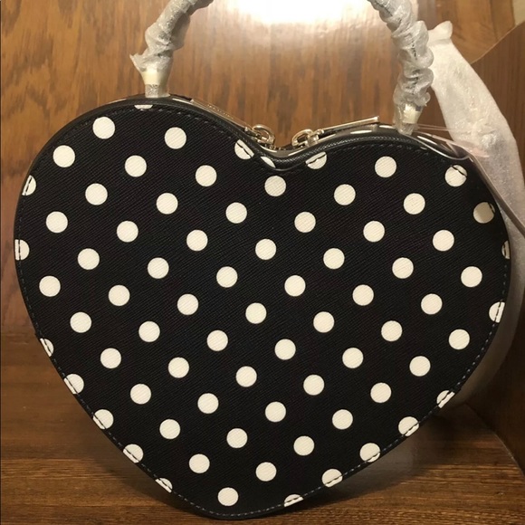 NWT-Kate Spade-Love Shack-Heart Crossbody/ Handbag-Black & White Polka Dot-$329 - Picture 2 of 12